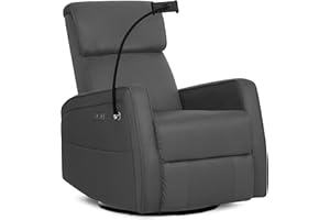 EVOLUR évolur Maverick Upholstered Power Glider Recliner with Device Holder – Swivel, Rocking & Smooth Power Recline – Greenguard Gold & FSC Certified, Modern Nursery and Living Room Chair in Tempered Grey