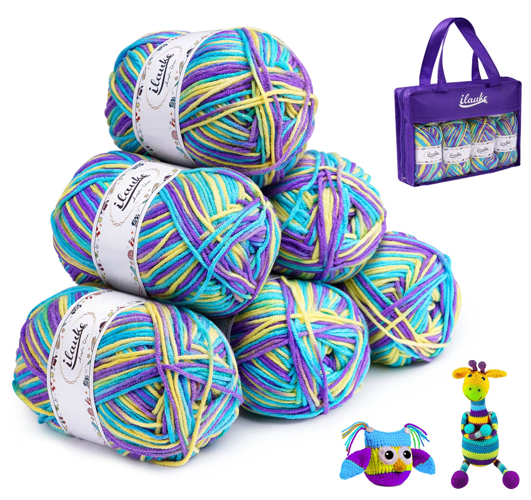 ilauke Knitting Wool Yarn for Crochet (6 X 50g, 4-Ply), Double Knitting Wool Crochet Yarn Balls, Acrylic Yarn with Carrying Bag, Crochet Thread for DIY Knitting Crafts