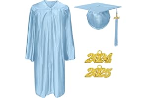 Misscom Unisex Shiny Graduation Cap Gown 2024 2025 Year Charm Tassel Set for Middle High School and Bachelor