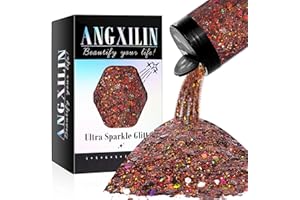 ANGXILIN Holographic Chunky Glitter, 190g/6.7oz Chunky and Fine Mixed Craft Glitter, Bulk Laser Sequin Glitter for Face Body Nail Art,Epoxy Resin Tumbler Jewelry Making Glitter (Laser Coffee)