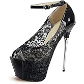 getmorebeauty Women's stripper Heels Sandals Lace Flower Strappy Hollow stiletto High Heels