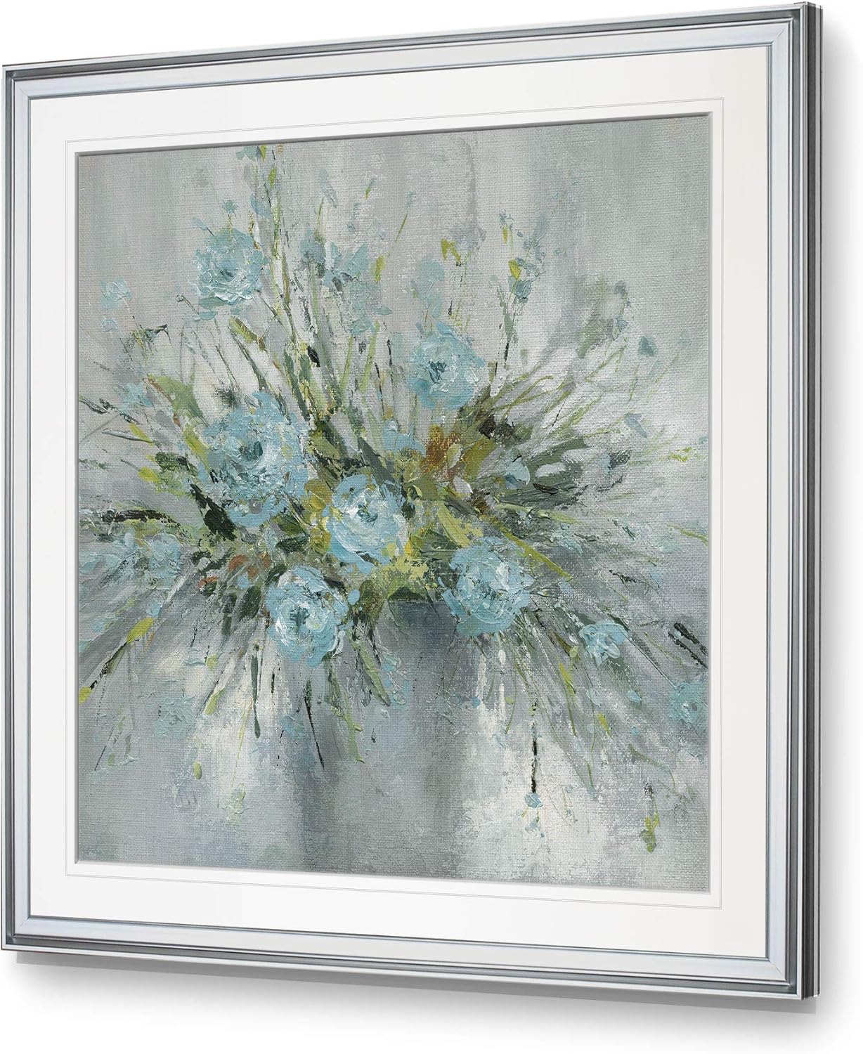 Amazon Com Renditions Gallery Blue Bouquet Flower Vase Painting Abstract Floral Canvas Wall Art Framed Fine Giclee Prints Modern Home Decor 38 X 38 Silver Posters Prints