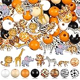 Glenmal 200 Pcs Wood Beads Wooden Beads Colorful Wooden Craft Round Wood Spacer for Home Garland Party Decor DIY Ornament (Jungle Animals)