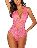 ADOME Women One Piece Lingerie Deep V Teddy Lace