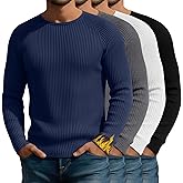 Velvelhall 4 Pack Men's Thermal Shirts, Cotton Raglan Sweater Crew Neck Long Sleeve Ribbed Knit Pullover Slim Base Undershirt