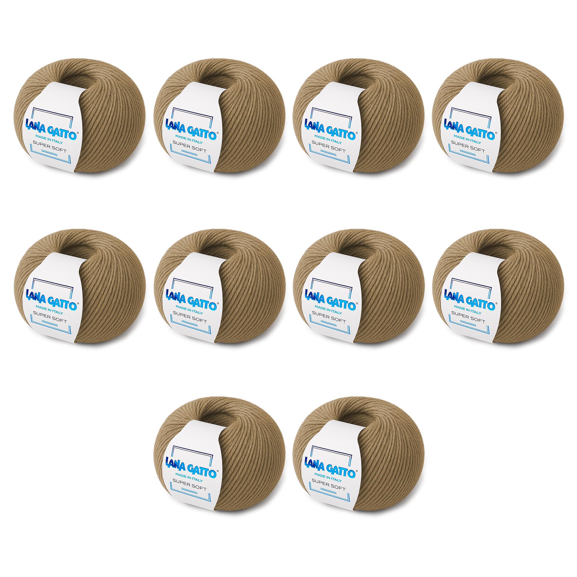 Super Soft Yarns for Crocheting and Knitting 100% Merino Wool Soft Yarn, Extrafine Wool Made in Italy by Lana Gatto Super Soft Line, 18 oz 1370 yd (10, Camel - 14202)