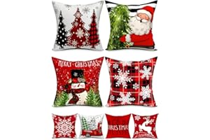 TOYPOPOR Double-Sided Print Christmas Pillow Covers 18''x18'', Set of 4, 8 Christmas Patterns Christmas Tree, Snowman, Snowflakes, Merry Christmas, Deer, Santa Claus,Truck, Let It Snow, Soft Linen Material