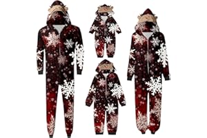 Bwaydeg Family Christmas Pajamas Matching Sets,Onesie Long Sleeve Snowflake Print Hoodie Jumpsuit Soft Family Sleepwear Set