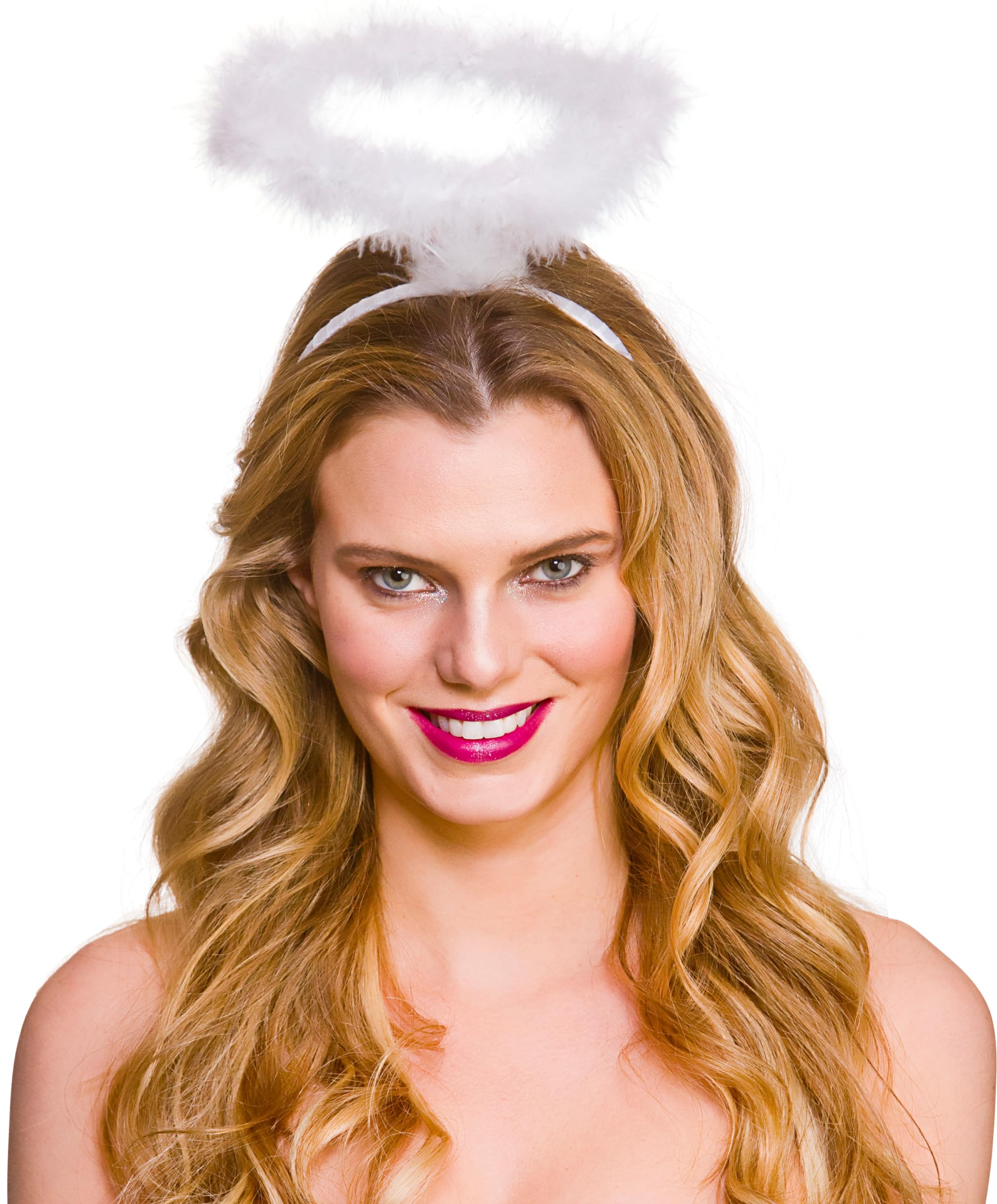 Wicked Costumes Adult Unisex White Feather Halo Headband – Angel Fancy Dress Accessory for Halloween, Christmas, Nativity & Hen Party – Ages 14+