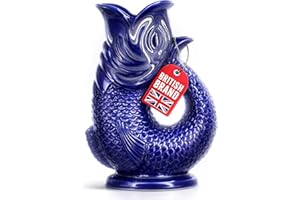 Glug Jug The Bubble Jug® Dark Cobalt Blue 50 fl oz 1.5L Litre Extra Large Gurgle Pitcher Jug Fish Shaped Decorative Ceramic G