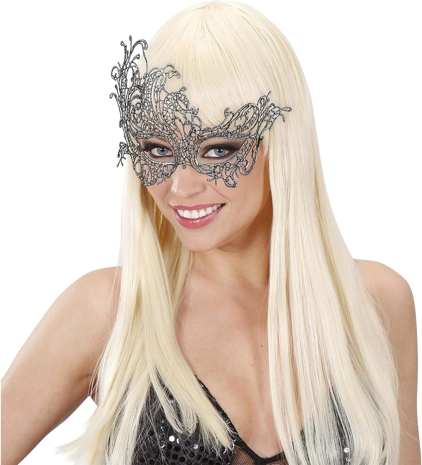 Widmann 04772 - Antique Baroque Lace Mask, Adult Woman, Venetian Carnival, Party, Theme Parties, Silver Color - Image 4