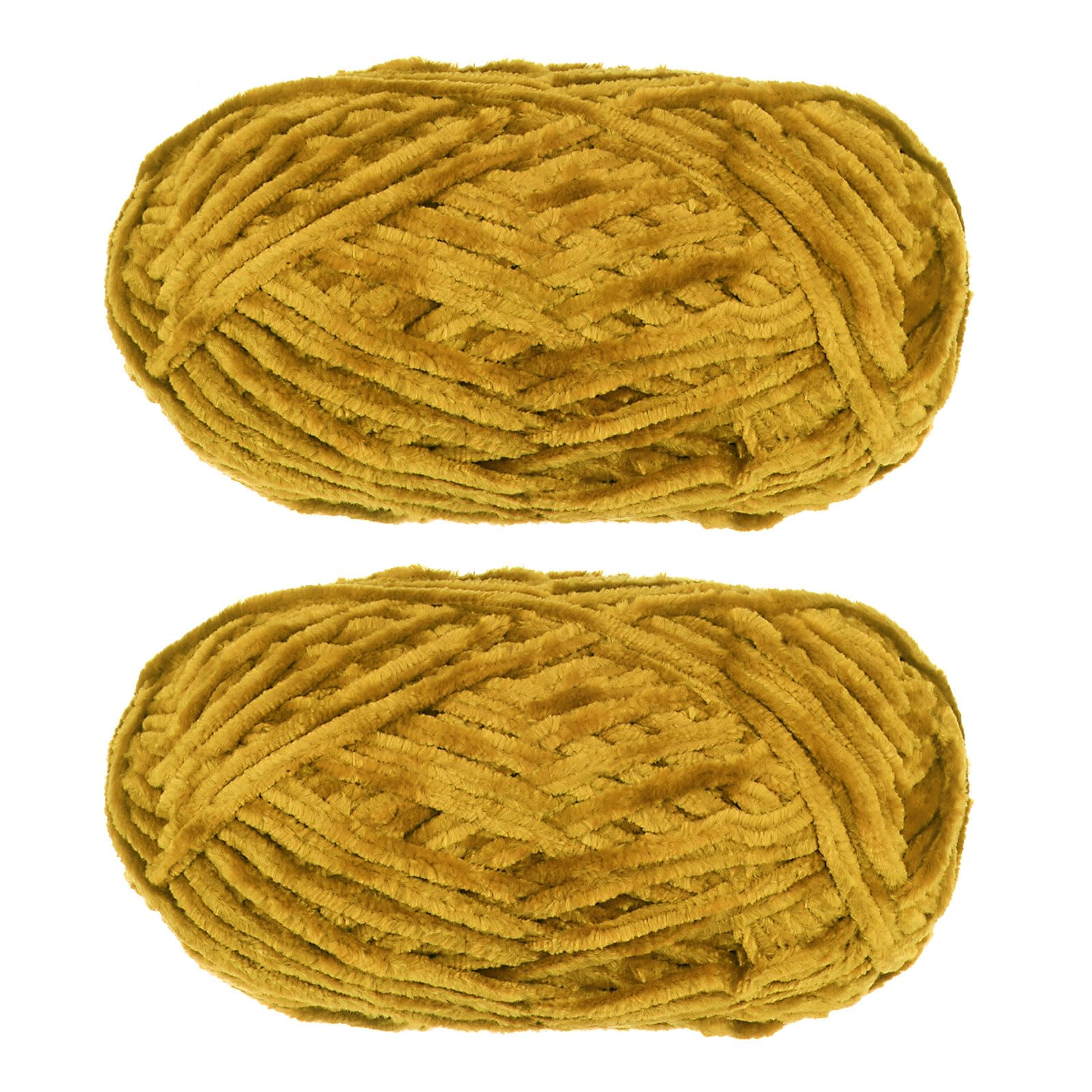 uxcell 2Skeins Velvet Chenille Yarn 2x100g/7.1oz 174 Yards Total Length #6 Super Bulky Polyester Soft Blanket for Knitting Weaving Scarf, Mustard