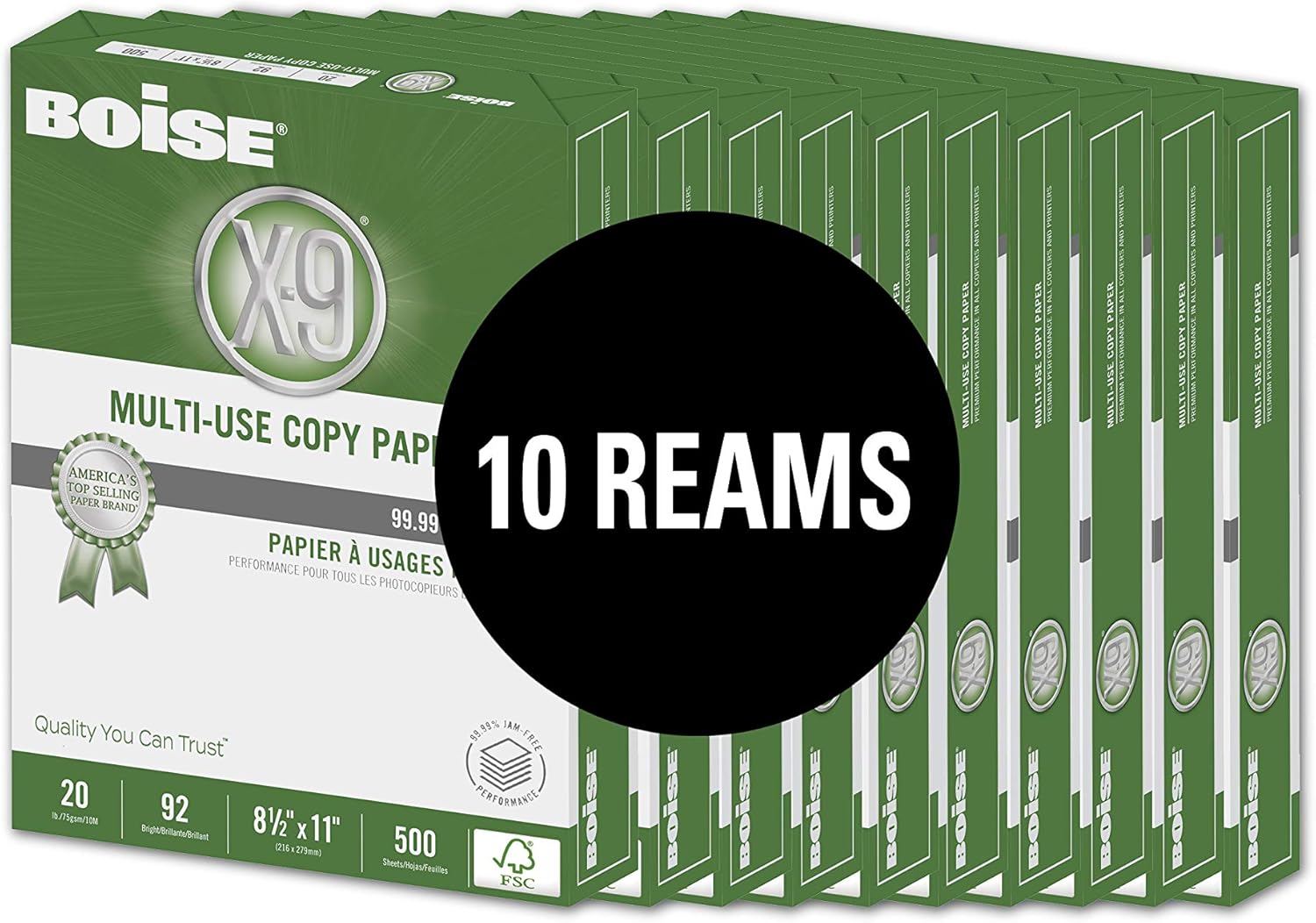 BOISE X-9 Multi-Use Copy Paper, 8.5" x 11" Letter, 92 Bright White, 20 lb., 10 Ream Carton (5, 000 Sheets) : Letter Paper : Office Products