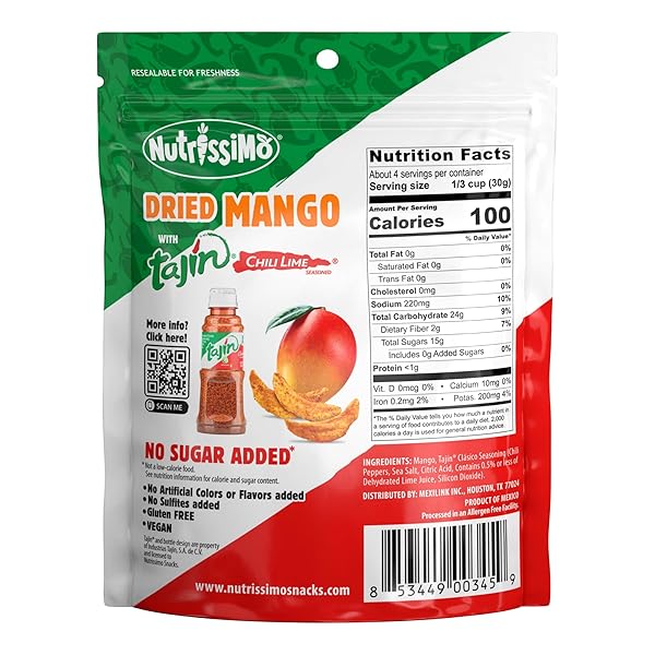 NUTRISSIMO DRIED MANGO WITH TAJIN, GLUTEN-FREE DRIED FRUIT SNACKS, 4OZ (PACK OF 1)