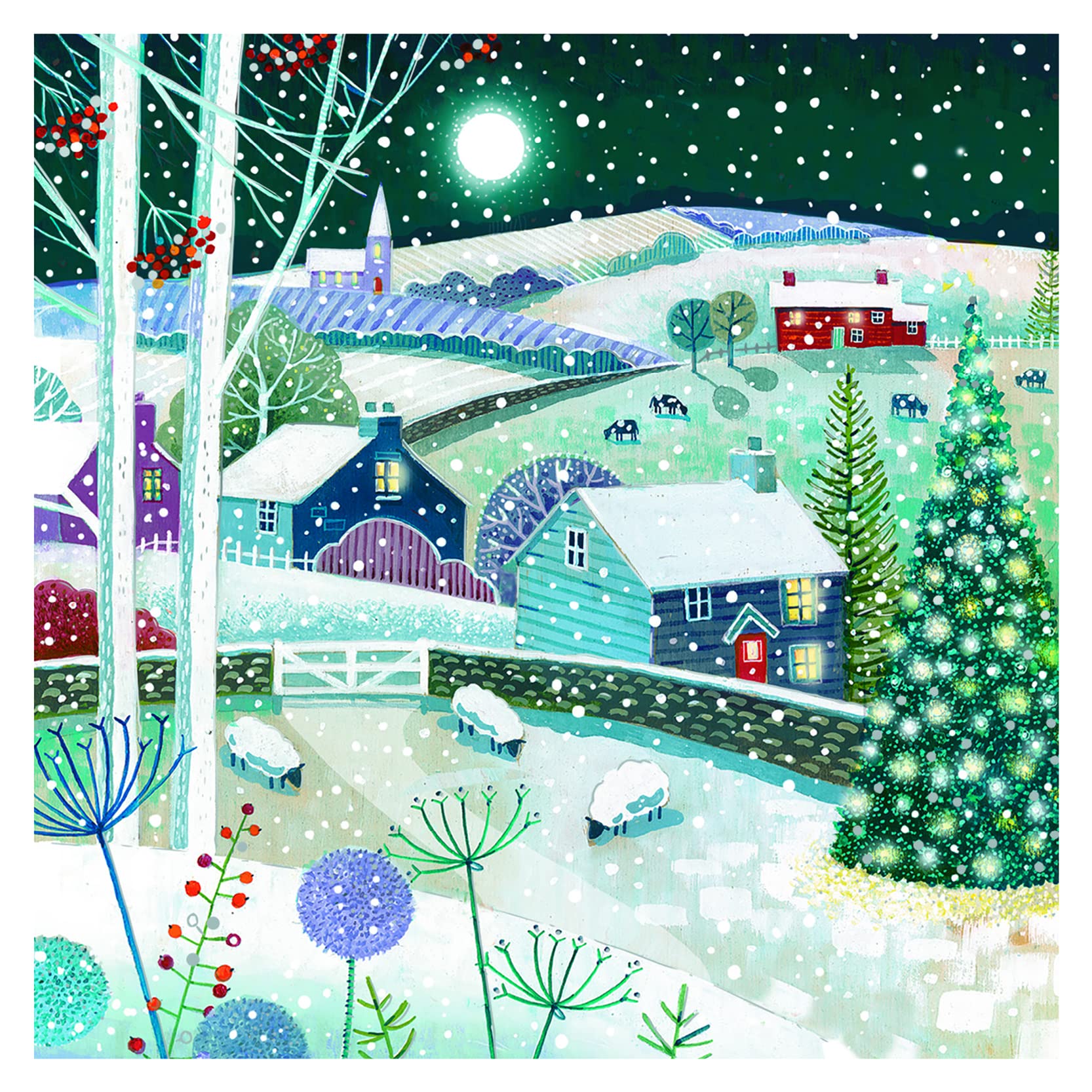 Ling Design Pack of 6 Premium Charity Christmas Cards - Festive Winter Countryside Scene - 6 Cards of 1 Illustrated Design - From The Great British Card Company - Supporting UK Charities