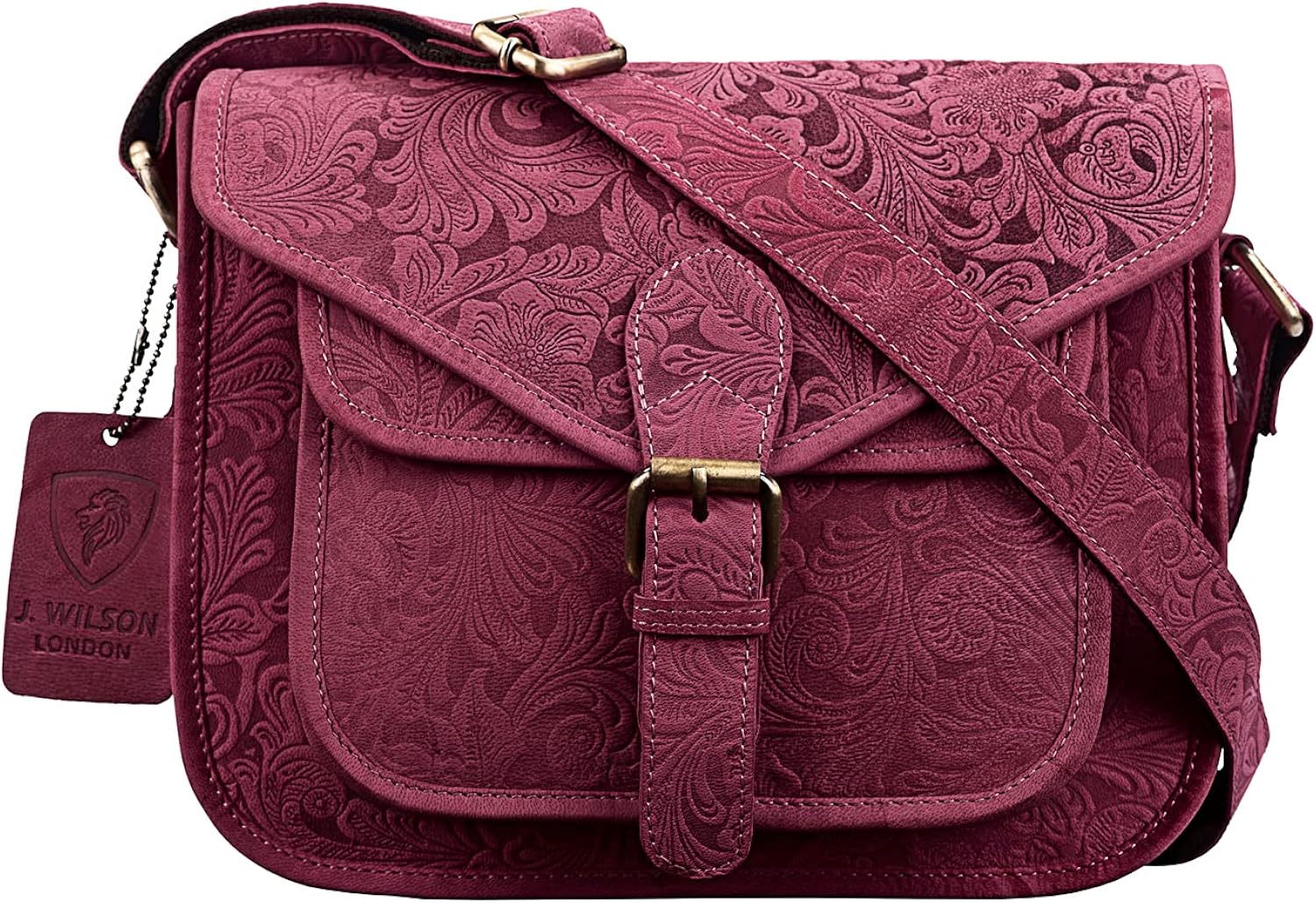 J. Wilson London Messenger Bag Women Leather Flapover 5 Litres Distressed Pink (Distressed Pink) - Image 3