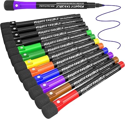 ANYUKE 12 Whiteboard Pens Magnetic Erasable Fine Tip Markers 9 Colors