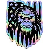 Cyber84 Premium Holographic Bigfoot American Flag Car Decal - Patriotic Sasquatch Bumper Sticker - Waterproof Matte Vinyl USA Gift for Veterans, Hunters & Outdoorsmen
