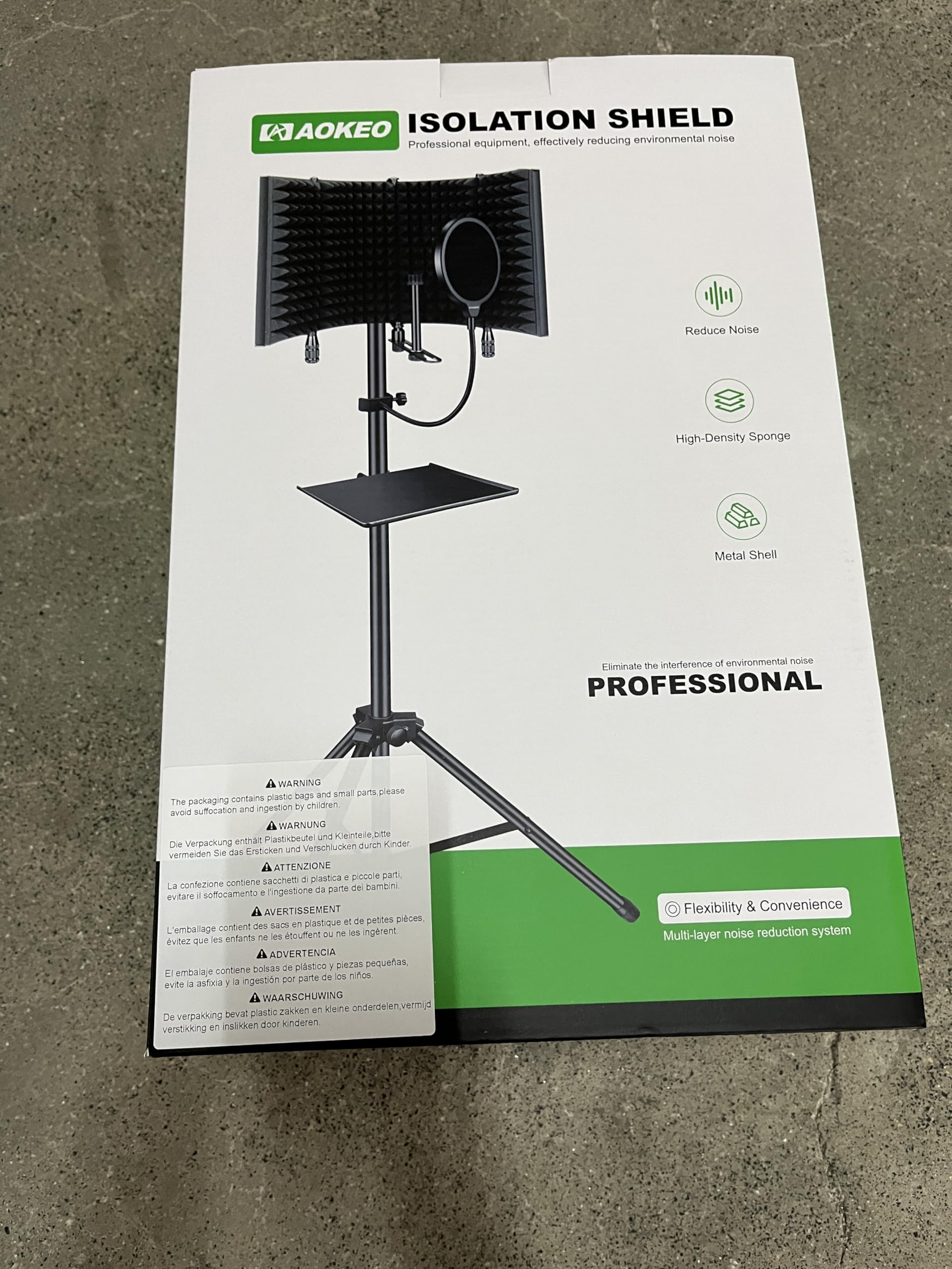Professional Studio Recording Microphone Isolation Shield, Pop Filter,High density absorbent foam is used to filter vocal. Suitable for Blue Yeti and other condenser microphones (AO-504 With Stand)