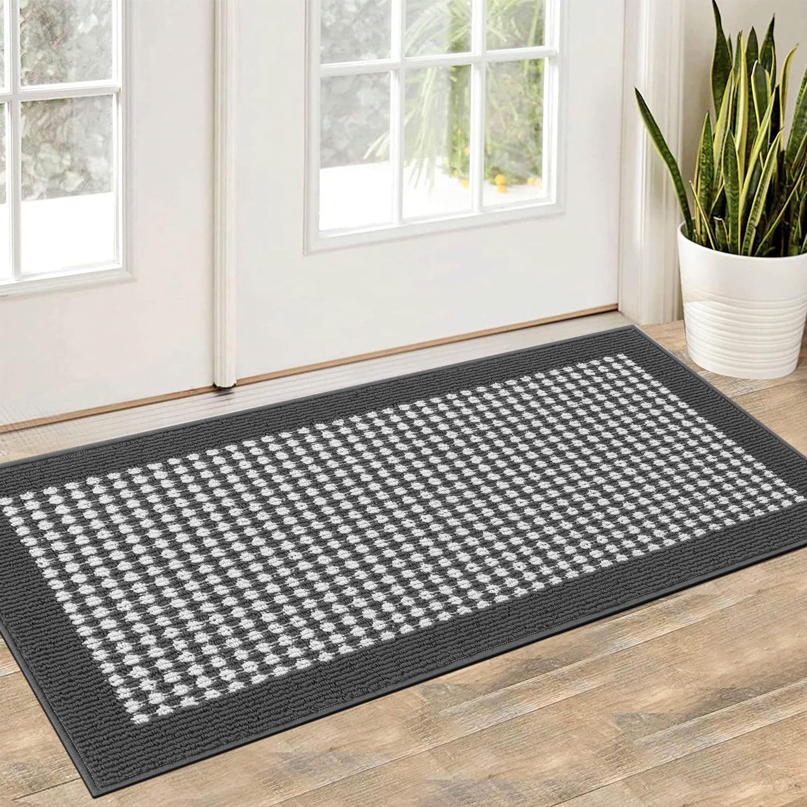 Ileading Kitchen Mat Sets 3 Piece Minimalist 3D Lattice Kitchen Floor Rugs with Non Slip Rubber Backing Machine Washable Farmhouse Runner Rugs for Laundry Hallway Doormat(Dark Gray) - Image 8