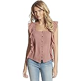 Jessica Simpson Womens Allan Sleeveless Ruffled Button Front Blouse