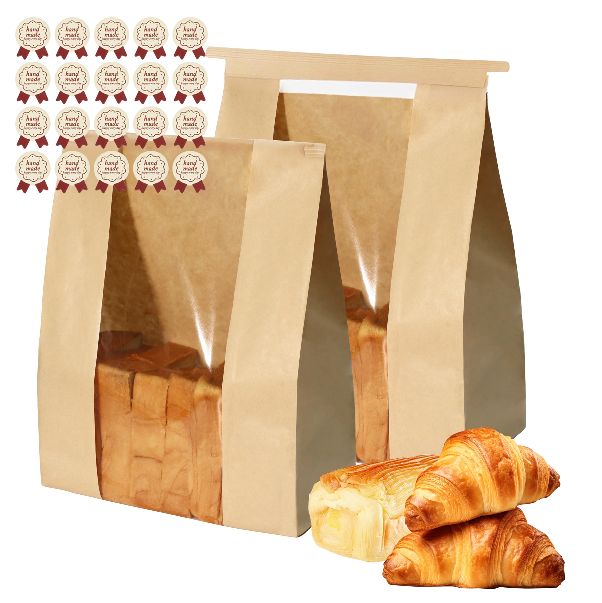 Photo 1 of 100PCS Sourdough Bread Bags for Homemade Bread Tin Tie Tab Lock Paper Large Bakery Bags with Window for Baked Food Packaging Storage Gift Giving Includes 100PCS Label Seal Stickers 13.7x8.3x3.5in