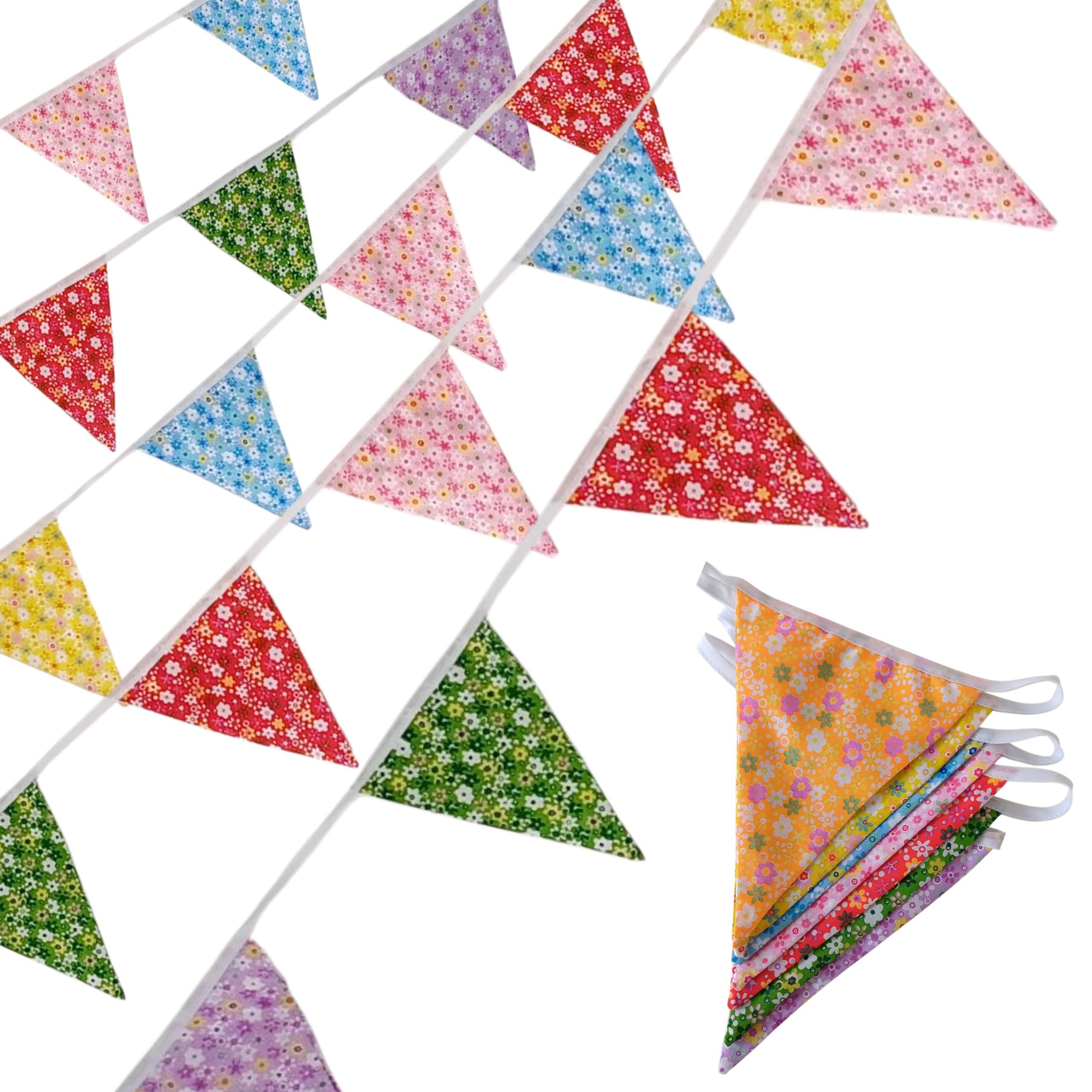 Quirki Fabric Bunting Daisies Banner Garland 40ft Colourful Reusable Cotton Floral Bunting Triangle Flags for Indoor Outdoor Garden Nursery Bedroom Birthday Afternoon Tea Wedding Party Decoration — image 1