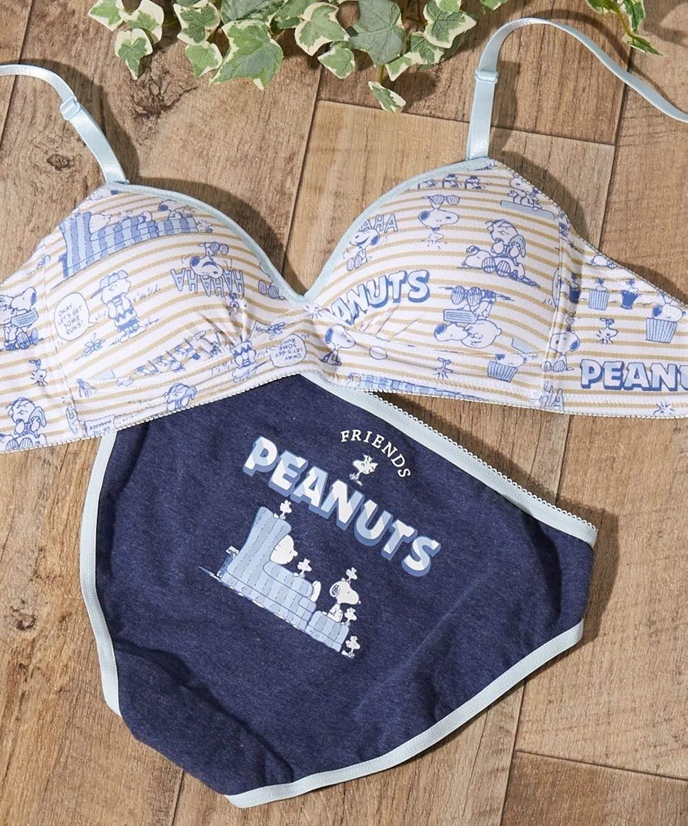 Amazon Nissen ニッセン ブラジャー ブラジャー ショーツセット 綿混 スヌーピー キャラクターデザイン モールドカップノンワイヤーブラジャー ショーツセット ネイビー M ブラジャー 通販