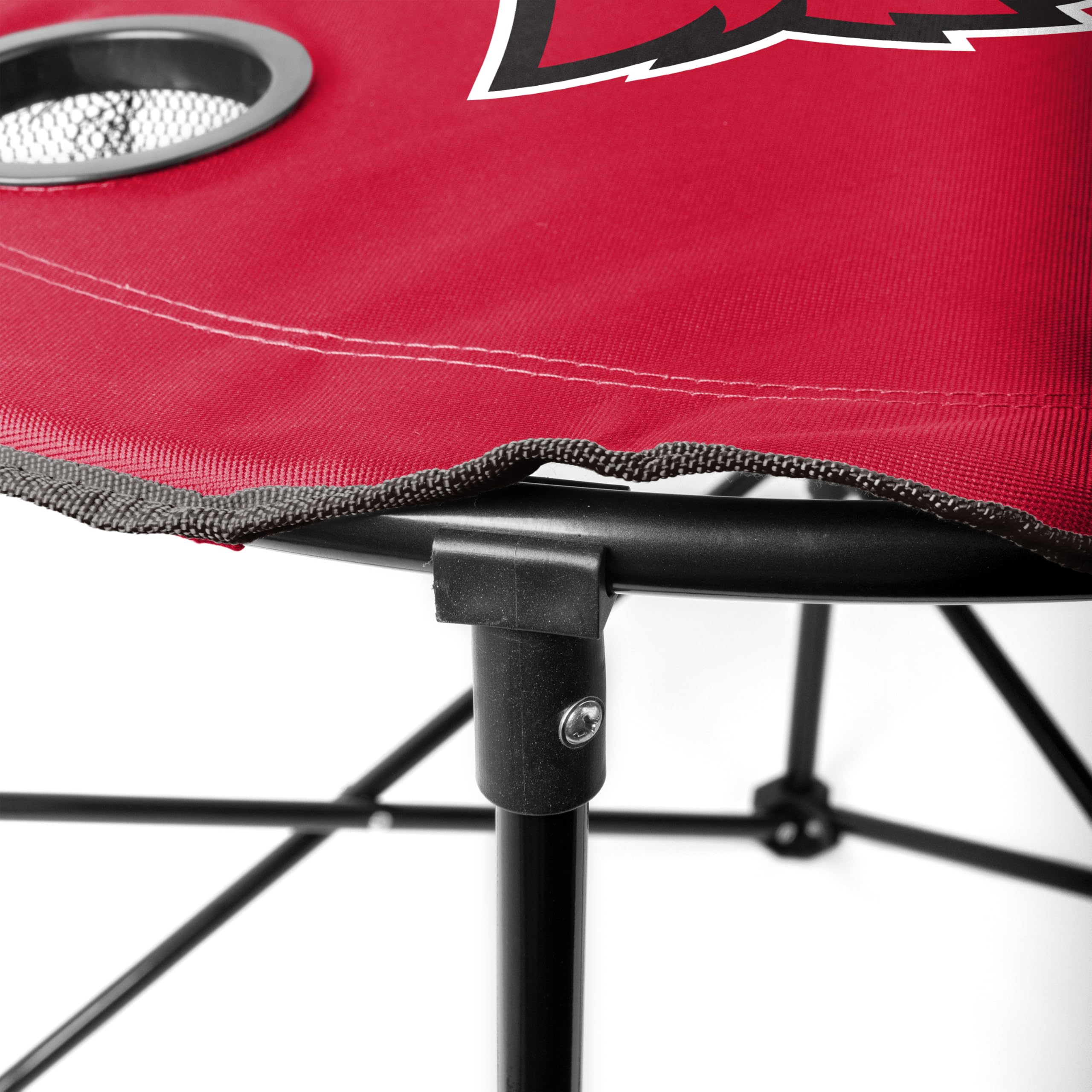 Logo Brands NCAA Louisville Cardinals Round Tailgating Table - Portable with Foldable Legs, 4 Cup Holders, Powder-Coated Steel, and 27.6 Surface Diameter, Team Color