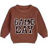 Honganda Toddler Baby Boy Girl Football Outfit Long Sleeve Cable Knit Game Day Embroidered Sweater Pullover Knitwear Top