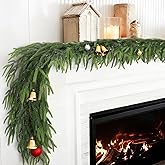 Homiton 6ft Christmas Norfolk Pine Garland, Artificial Real Touch Pine Garlands, Christmas Greenery Garland for Xmas Mantle Fireplace Table Outdoor Indoor Decoration (1, 6 FT)