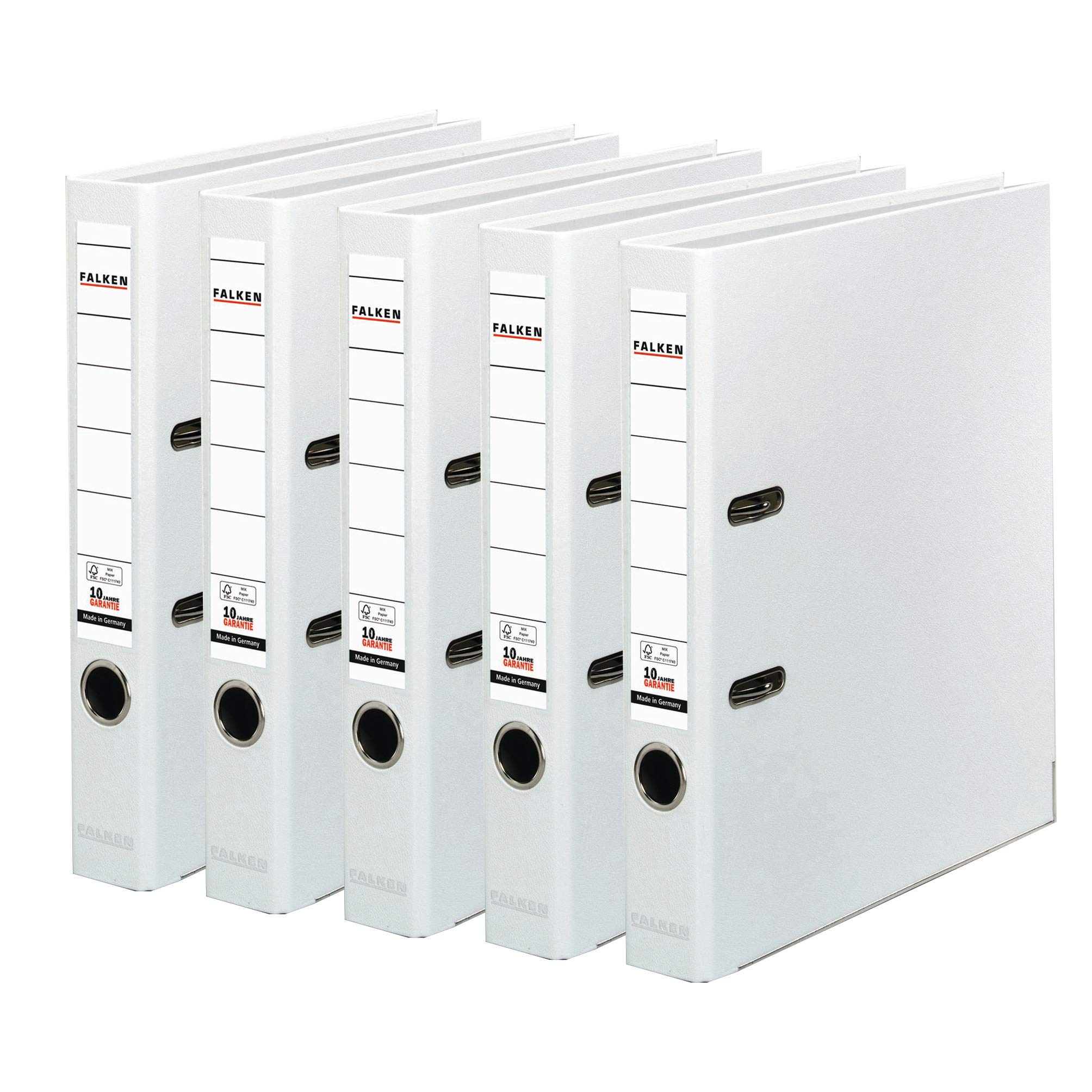 Falken Polypropylene Coloured Ring Binder, DIN A4 5er Pack schmal White