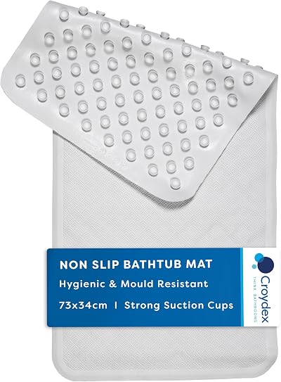 Croydex Rubagrip Bath Mat Non Slip Natural Rubber White Long Design
