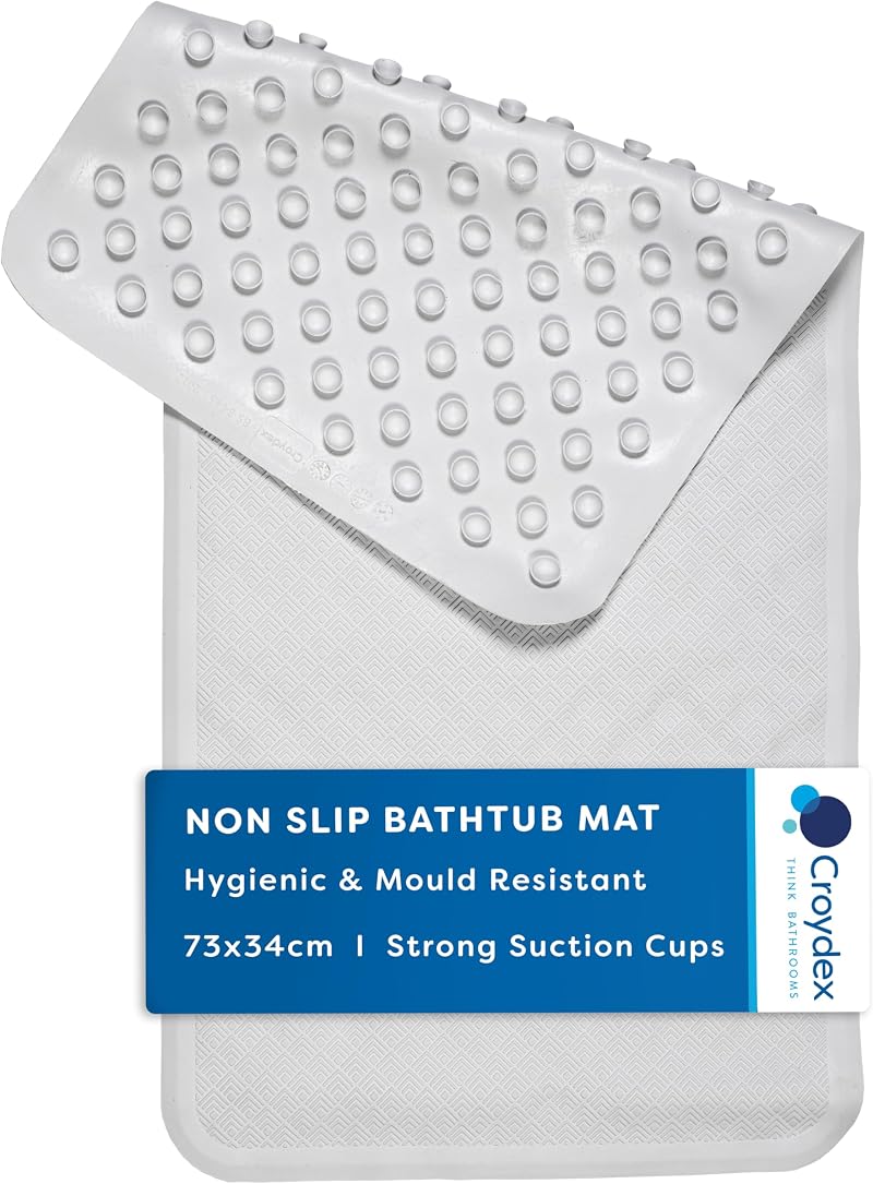 Croydex Rubagrip Bath Mat Non Slip Natural Rubber White Long Design