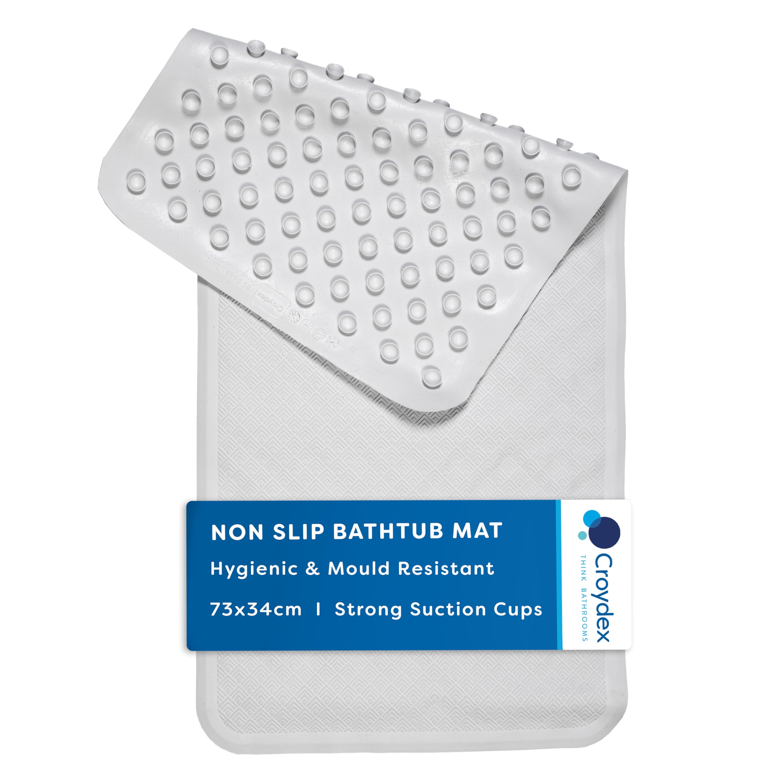Croydex Rubagrip Bath Mat Non Slip Anti Mould for Inside Bath - Slip Resistant with Secure Grip Suction Cups, Easy to Clean, Made from Natural Rubber, Anti-Bacterial Hygiene 'N' Clean (Medium)