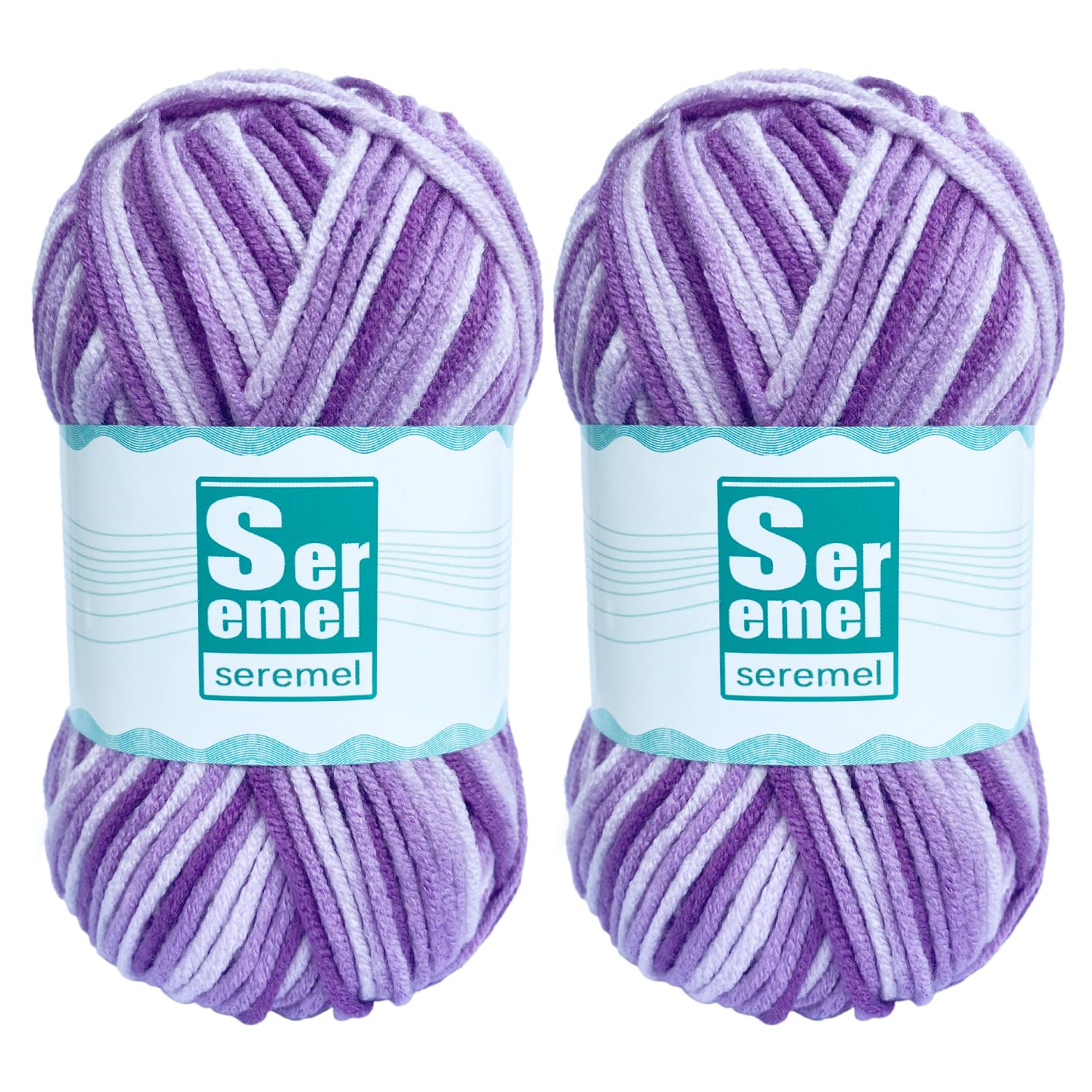 Photo 1 of 2 Pcs 2*48g/2*142yards Rainbow Crochet/Knitting Yarn, Multicolor Variegated 100% Acrylic, Soft Yarn for Crocheting Blanket and Handicraft Projects (Purple White)