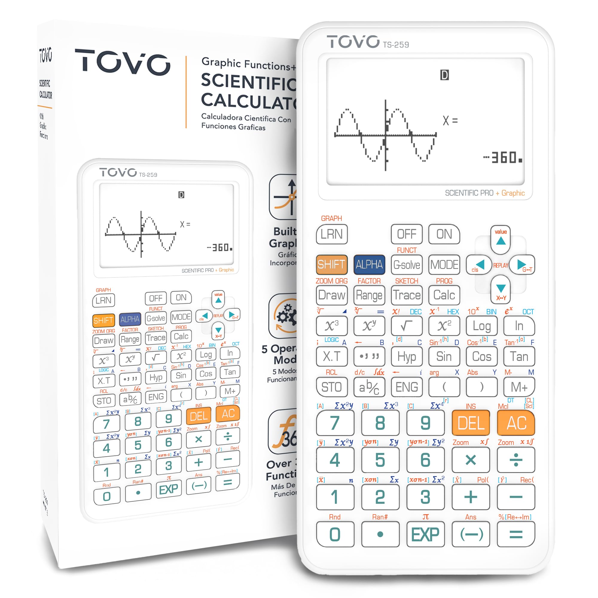 Photo 1 of TOVO Scientific Calculator with Graphing Functions, Multiple Modes, 360 Functions, Large Screen, Intuitive Interface for Beginners, High School & Advanced Courses, TS-259 (Developed by CATIGA)
