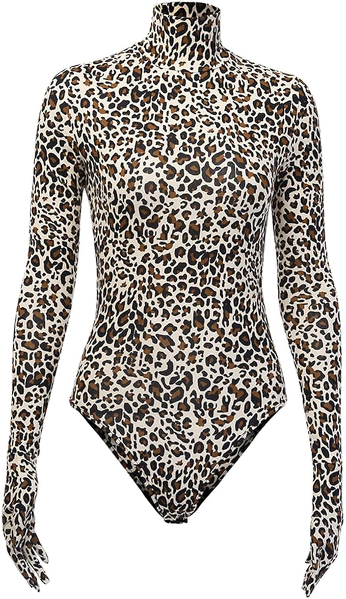 Bodysuits Herbst Winter Leopard Print Bodysuit für Frauen Sexy Bodycon