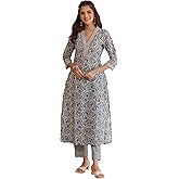 Janasya Indian Women's Cotton Multicolour Casual Kurta Set for Women