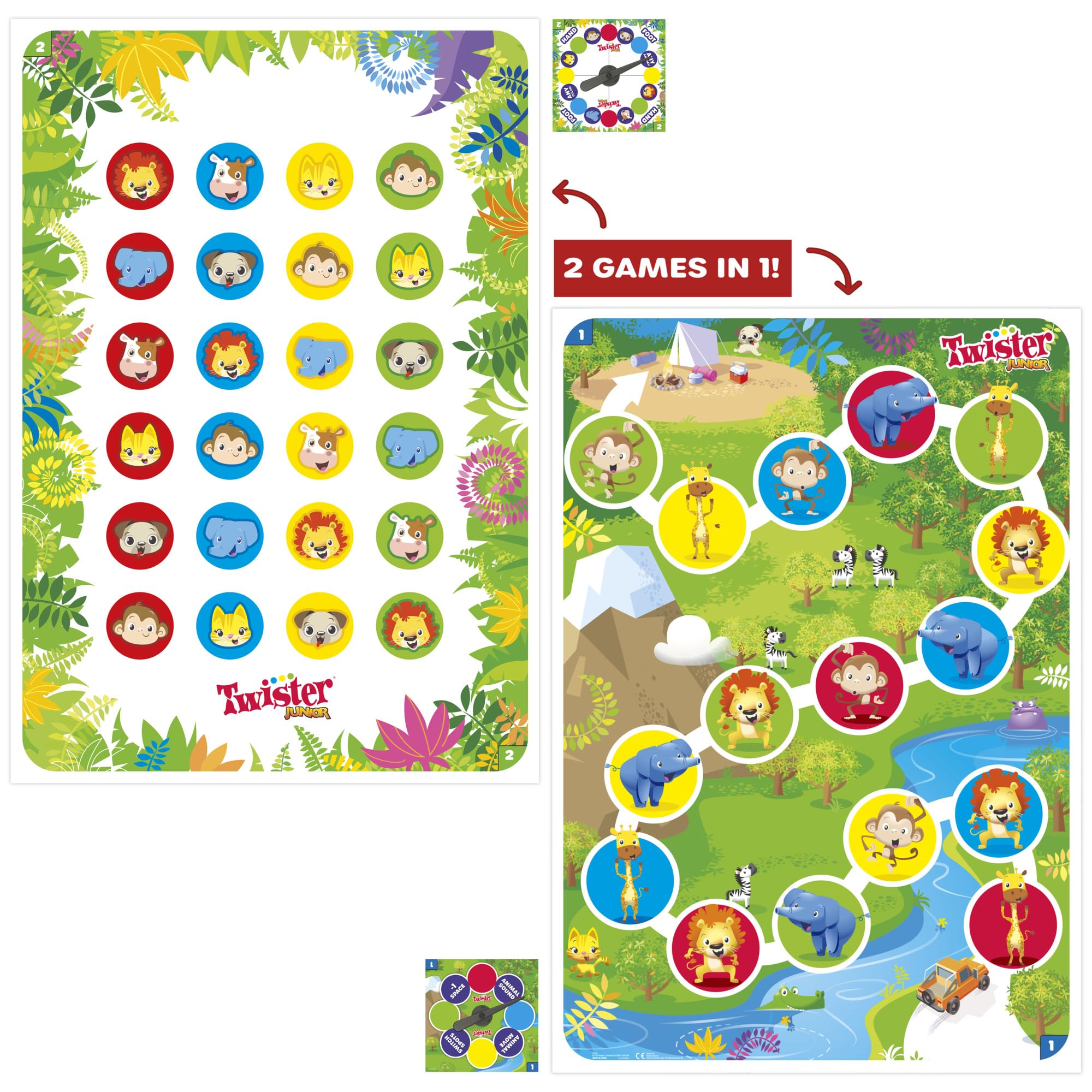 Hasbro Gaming Twister Junior Game, Animal Adventure 2-Sided Mat, 2 Games in 1, Party Game for Kids Ages 3 and Up and 2-4 Players (Amazon Exclusive)