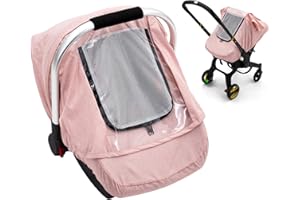 KASEEOUS Waterproof Car Seat Cover Baby Girl, Carseat Rain Cover with EVA Transparent Window, Infant Car Seat Weather Shield with Breathable Mesh, Universal Baby Carrier Cover for Winter, Keep Baby Dry & Warm