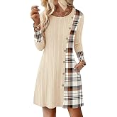 Wearpages Sweater Dresses for Women Crew Neck Knit Short Dress with Pockets | Long Sleeve Swing Dress 2026 Fall Fashion Patch
