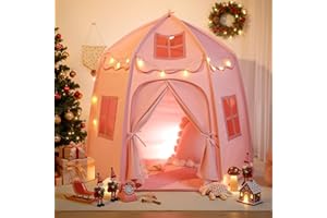 besrey Kids Play Tent, Large Children's Fort with Star Lights, Large Kids Playhouse with 1 Door & 3 Windows, Indoor & Outdoor
