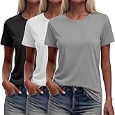 Ficerd Women's 3 Pack T Shirts Summer Casual Trendy Loose Fit Short Sleeve Crew Neck Tops Basics Workout Outfit Tee
