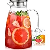 Potdoctor Glass Pitcher with Lid, 2 Liter 68oz Water Pitcher with Handle and Spout for Fridge, Borosilicate Glass for Iced Tea, Juice, Sangria, Cold/Hot Beverage, Large Jug