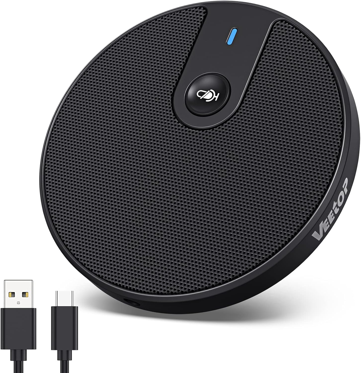 Veetop Conference Microphone 360° Omnidirectional USB Computer Microphone with Mute Plug & Play & 3.5mm Aux Jack USB PC Mic for Video Conference Zoom Meeting Skype Recording Gaming（Not Speaker）