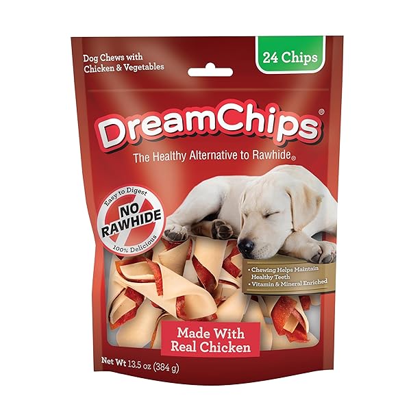 DREAMBONE DREAMCHIPS, RAWHIDE FREE DOG CHEWS MADE WITH REAL CHICKEN AND VEGETABLES, 24 COUNT