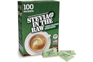 Stevia In The Raw, Plant Based Zero Calorie, No Erythritol, Sugar Substitute, Sugar-Free Sweetener for Coffee, Hot & Cold Drinks, Suitable For Diabetics, Vegan, Gluten-Free, 100Count Packets (1 Pack)