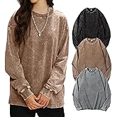 Yimoon Oversized Tshirts for Women Cotton Long Sleeve Shirts Acid Wash Baggy Tees Vintage T Shirt Streetwear