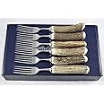 Six Genuine Stag Horn/Antler Handle Steak Forks Boxed Made In Sheffield England